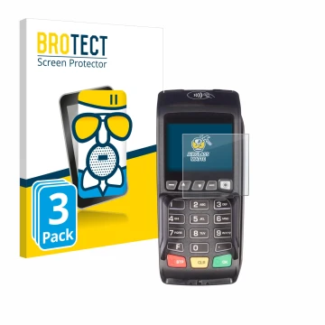 Vorderseite einer Produktverpackung mit dem Markenlogo BROTECT. Daneben ist das Gerät ingenico Desk/3500 mit dem zugehörigen D