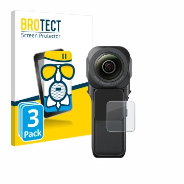 Vorderseite einer Produktverpackung mit dem Markenlogo BROTECT. Daneben ist das Gerät Insta360 One RS 1-Zoll 360 mit dem zugeh