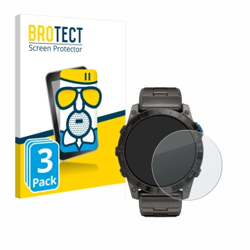 Vorderseite einer Produktverpackung mit dem Markenlogo BROTECT. Daneben ist das Gerät Garmin D2 Mach1 Pro mit dem zugehörigen 