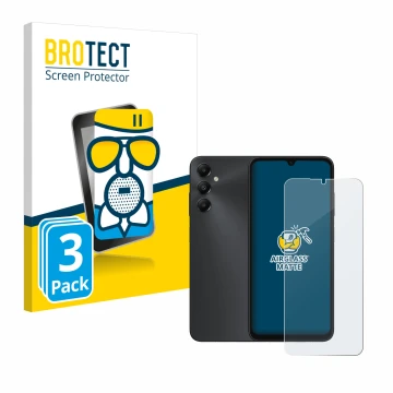 Vorderseite einer Produktverpackung mit dem Markenlogo BROTECT. Daneben ist das Gerät Samsung Galaxy A05s mit dem zugehörigen 