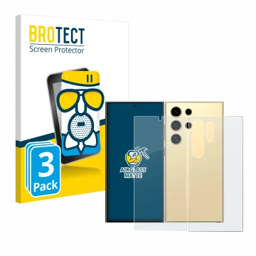 Vorderseite einer Produktverpackung mit dem Markenlogo BROTECT. Daneben ist das Gerät Samsung Galaxy S24 Ultra (case-friendly)