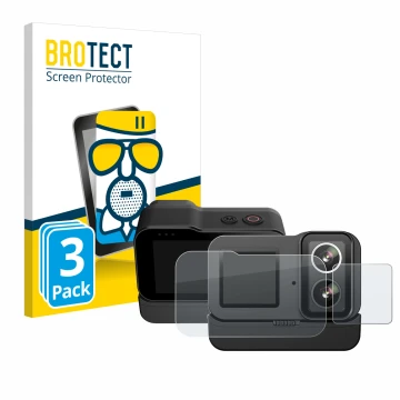 Vorderseite einer Produktverpackung mit dem Markenlogo BROTECT. Daneben ist das Gerät SJCAM SJ20 Dual Lens mit dem zugehörigen
