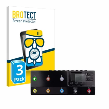 Vorderseite einer Produktverpackung mit dem Markenlogo BROTECT. Daneben ist das Gerät Line 6 hx stomp XL mit dem zugehörigen D
