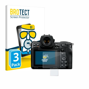 Vorderseite einer Produktverpackung mit dem Markenlogo BROTECT. Daneben ist das Gerät Nikon Z 8 (Display + Schulterdisplay) mi
