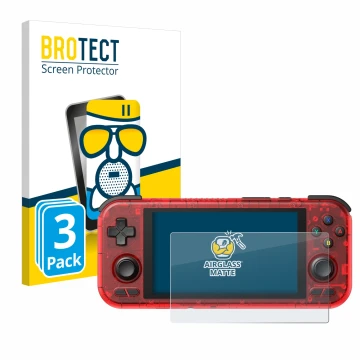 Vorderseite einer Produktverpackung mit dem Markenlogo BROTECT. Daneben ist das Gerät Retroid Pocket 4 Pro mit dem zugehörigen