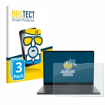 Vorderseite einer Produktverpackung mit dem Markenlogo BROTECT. Daneben ist das Gerät ASUS ROG Zephyrus G16 2024 mit dem zugeh