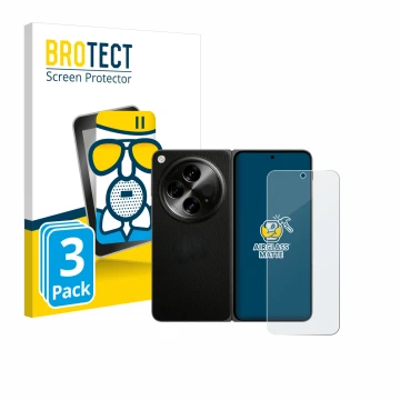 Vorderseite einer Produktverpackung mit dem Markenlogo BROTECT. Daneben ist das Gerät OnePlus Open (case-friendly) mit dem zug