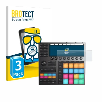 Vorderseite einer Produktverpackung mit dem Markenlogo BROTECT. Daneben ist das Gerät Native Instruments Maschine + mit dem zu