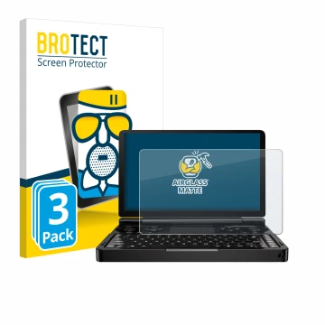 Vorderseite einer Produktverpackung mit dem Markenlogo BROTECT. Daneben ist das Gerät GPD Win Mini (2024) mit dem zugehörigen 