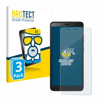 Vorderseite einer Produktverpackung mit dem Markenlogo BROTECT. Daneben ist das Gerät ZTE Blade A32 mit dem zugehörigen Displa