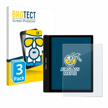 Vorderseite einer Produktverpackung mit dem Markenlogo BROTECT. Daneben ist das Gerät Bigme B751C mit dem zugehörigen Displays