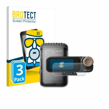 Vorderseite einer Produktverpackung mit dem Markenlogo BROTECT. Daneben ist das Gerät DJI Mic 2 (Receiver) mit dem zugehörigen