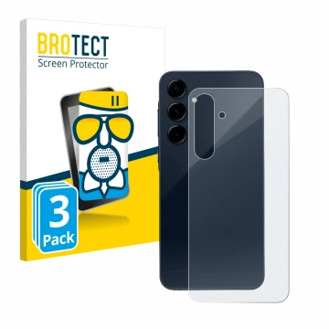Vorderseite einer Produktverpackung mit dem Markenlogo BROTECT. Daneben ist das Gerät Samsung Galaxy A35 5G (Rückseite) mit de