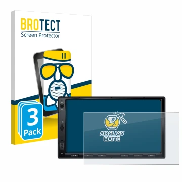 Vorderseite einer Produktverpackung mit dem Markenlogo BROTECT. Daneben ist das Gerät Atoto F7 WE mit dem zugehörigen Displays