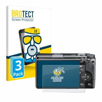 Vorderseite einer Produktverpackung mit dem Markenlogo BROTECT. Daneben ist das Gerät Ricoh GR III HDF mit dem zugehörigen Dis