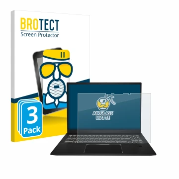 Vorderseite einer Produktverpackung mit dem Markenlogo BROTECT. Daneben ist das Gerät MSI Summit E16 AI Studio mit dem zugehör