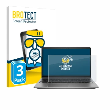 Vorderseite einer Produktverpackung mit dem Markenlogo BROTECT. Daneben ist das Gerät HP Zbook Power 15 G10 mit dem zugehörige