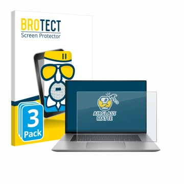 Vorderseite einer Produktverpackung mit dem Markenlogo BROTECT. Daneben ist das Gerät HP Zbook Studio 16 G10 mit dem zugehörig