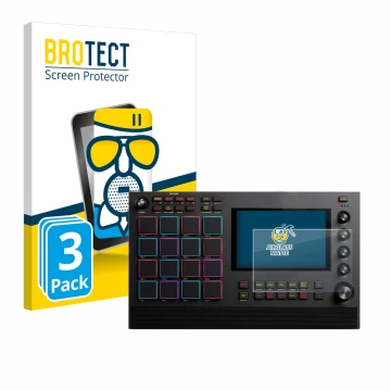 Vorderseite einer Produktverpackung mit dem Markenlogo BROTECT. Daneben ist das Gerät Akai MPC Live II mit dem zugehörigen Dis