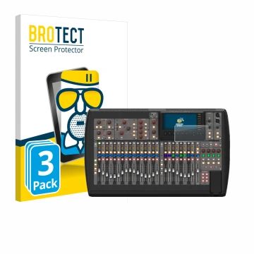 Vorderseite einer Produktverpackung mit dem Markenlogo BROTECT. Daneben ist das Gerät Behringer X32 mit dem zugehörigen Displa