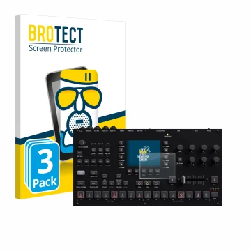 Vorderseite einer Produktverpackung mit dem Markenlogo BROTECT. Daneben ist das Gerät Elektron Octatrack MKII mit dem zugehöri