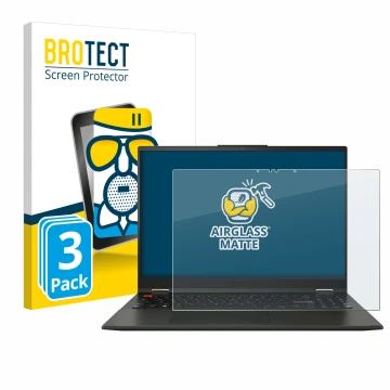 Vorderseite einer Produktverpackung mit dem Markenlogo BROTECT. Daneben ist das Gerät ASUS Vivobook S 16 Flip TN3604 mit dem z