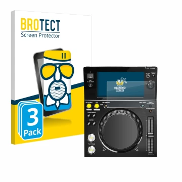 Vorderseite einer Produktverpackung mit dem Markenlogo BROTECT. Daneben ist das Gerät Pioneer XDJ -700 mit dem zugehörigen Dis