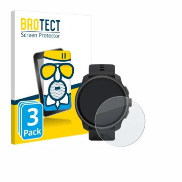 Vorderseite einer Produktverpackung mit dem Markenlogo BROTECT. Daneben ist das Gerät Suunto Race S mit dem zugehörigen Displa