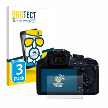 Vorderseite einer Produktverpackung mit dem Markenlogo BROTECT. Daneben ist das Gerät Panasonic Lumix DC-FZ82D mit dem zugehör