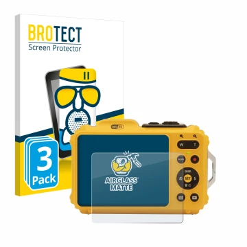 Vorderseite einer Produktverpackung mit dem Markenlogo BROTECT. Daneben ist das Gerät Kodak Pixpro WPZ2 mit dem zugehörigen Di