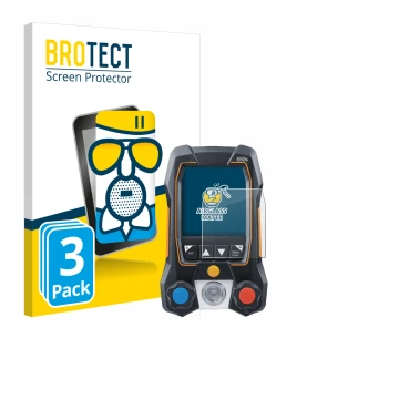 Vorderseite einer Produktverpackung mit dem Markenlogo BROTECT. Daneben ist das Gerät Testo 550s mit dem zugehörigen Displaysc
