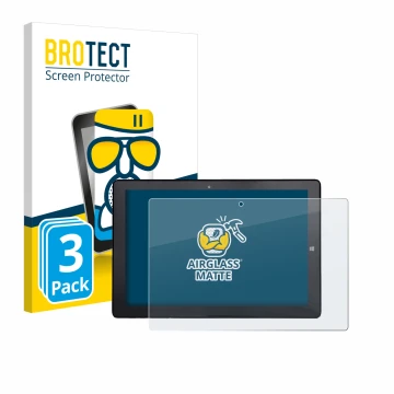 Vorderseite einer Produktverpackung mit dem Markenlogo BROTECT. Daneben ist das Gerät Awow AiBook 10 mit dem zugehörigen Displ