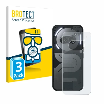 Vorderseite einer Produktverpackung mit dem Markenlogo BROTECT. Daneben ist das Gerät Nothing Phone (2a) Plus (Rückseite) mit 