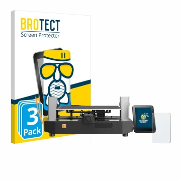 Vorderseite einer Produktverpackung mit dem Markenlogo BROTECT. Daneben ist das Gerät Anycubic Kobra 3 mit dem zugehörigen Dis