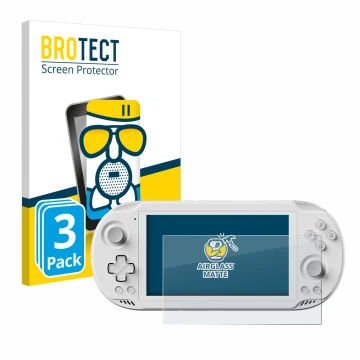 Vorderseite einer Produktverpackung mit dem Markenlogo BROTECT. Daneben ist das Gerät AYN Odin 2 Mini mit dem zugehörigen Disp