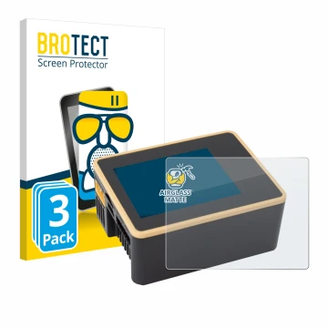 Vorderseite einer Produktverpackung mit dem Markenlogo BROTECT. Daneben ist das Gerät Junsi iCharger X6 mit dem zugehörigen Di