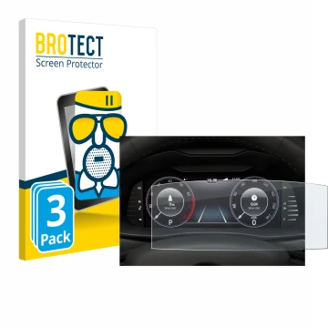 Vorderseite einer Produktverpackung mit dem Markenlogo BROTECT. Daneben ist das Gerät Skoda Virtual Cockpit 10.25