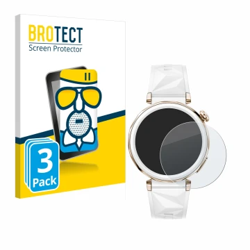 Vorderseite einer Produktverpackung mit dem Markenlogo BROTECT. Daneben ist das Gerät Huawei Watch GT 5 Pro (42 mm) mit dem zu