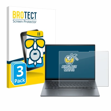 Vorderseite einer Produktverpackung mit dem Markenlogo BROTECT. Daneben ist das Gerät HP Dragonfly 13.5