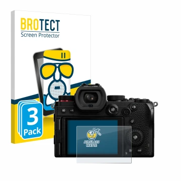 Vorderseite einer Produktverpackung mit dem Markenlogo BROTECT. Daneben ist das Gerät Panasonic Lumix DC-S5D mit dem zugehörig