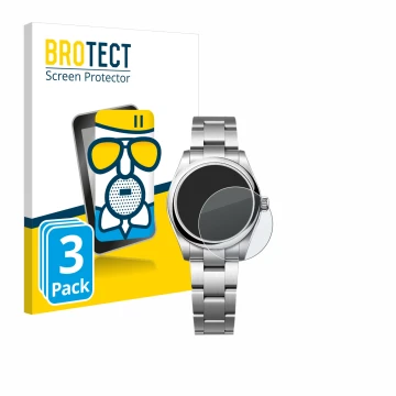 Vorderseite einer Produktverpackung mit dem Markenlogo BROTECT. Daneben ist das Gerät Rolex Oyster Perpetual 31 mit dem zugehö