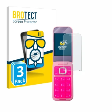 Vorderseite einer Produktverpackung mit dem Markenlogo BROTECT. Daneben ist das Gerät HMD Barbie Phone mit dem zugehörigen Dis