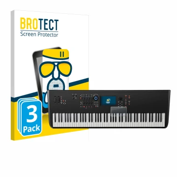 Vorderseite einer Produktverpackung mit dem Markenlogo BROTECT. Daneben ist das Gerät Yamaha MODX8+ mit dem zugehörigen Displa