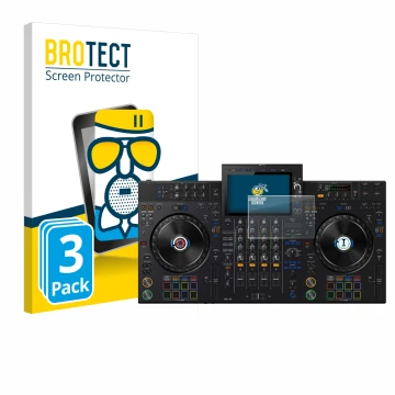 Vorderseite einer Produktverpackung mit dem Markenlogo BROTECT. Daneben ist das Gerät AlphaTheta XDJ-AZ mit dem zugehörigen Di