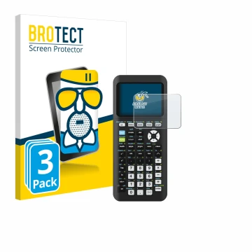 Vorderseite einer Produktverpackung mit dem Markenlogo BROTECT. Daneben ist das Gerät Texas Instruments TI-84 Plus CE-T Python
