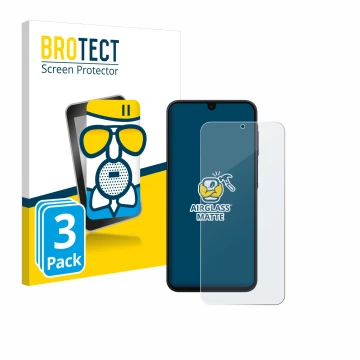 Vorderseite einer Produktverpackung mit dem Markenlogo BROTECT. Daneben ist das Gerät Samsung Galaxy A16 4G mit dem zugehörige