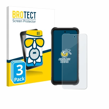 Vorderseite einer Produktverpackung mit dem Markenlogo BROTECT. Daneben ist das Gerät Umidigi Bison GT2 Pro 4G mit dem zugehör