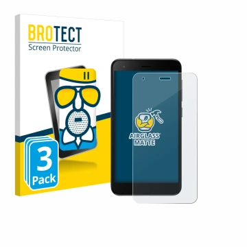 Vorderseite einer Produktverpackung mit dem Markenlogo BROTECT. Daneben ist das Gerät ZTE Blade A35 lite mit dem zugehörigen D