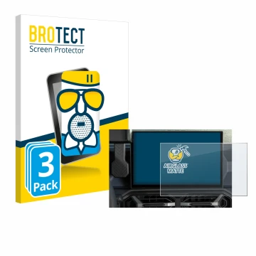 Vorderseite einer Produktverpackung mit dem Markenlogo BROTECT. Daneben ist das Gerät Dacia Duster Infotainment System (2024) 