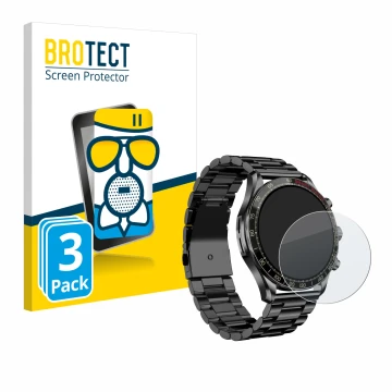 Vorderseite einer Produktverpackung mit dem Markenlogo BROTECT. Daneben ist das Gerät Maoo Titan Smartwatch 1.43